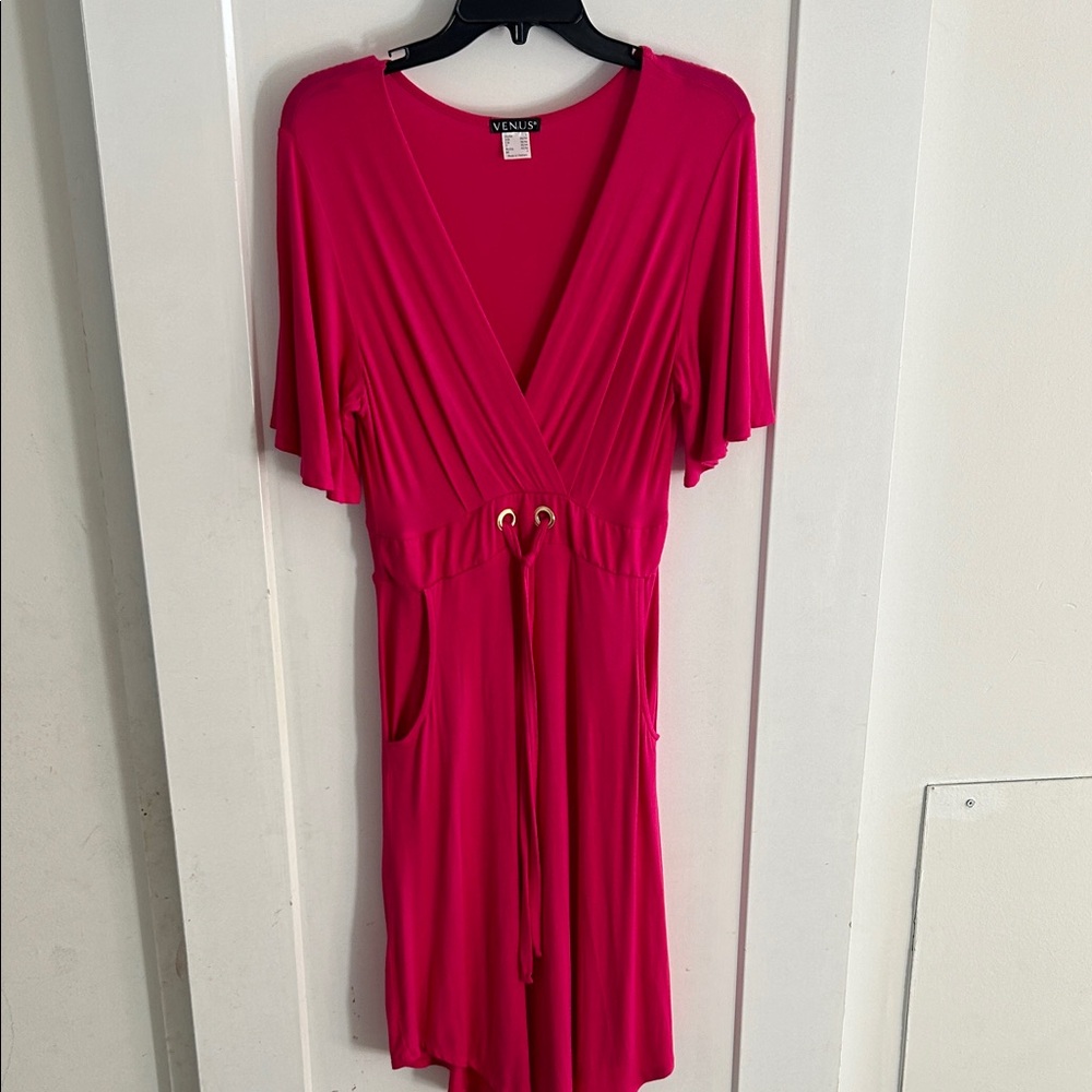 VENUS Fuchsia V-Neck Dress